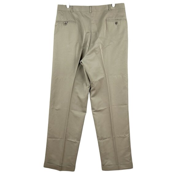 HAGGAR Men's Dress Pants Size 36x32 Pleated Front Rolled Cuff Hem Light Brown - Picture 2 of 9